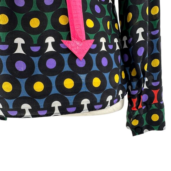 Alice + Olivia Womens XS Top Willa Silk Placket Multicolor Print Button Blouse - Picture 6 of 9